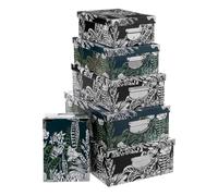 Lot de 6 Boîtes de Rangement Black Floral 48cm Noir & Vert