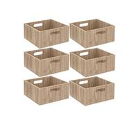 Toilinux - Lot de 6 Boîtes de rangement carrée en MDF - L. 31 x H. 15 cm - Beige, effet bois