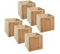 Lot de 6 boîtes de rangement cube en bambou et tissu MIX'N MODUL - Beige