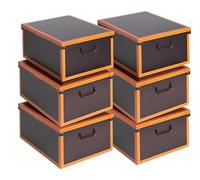 Lot de 6 Boîtes de Rangement Cuir Géographique 40×50×25 cm - Carton Épais, Made in Italy, Design Italien Élégant - Faciles à Monter, Solides, avec Poignées