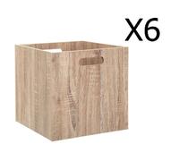 Lot de 6 Boites de rangement en bois Naturel - L. 30.5 x P. 30.5 x H. 30.5 cm