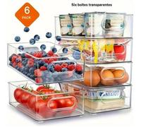 Lot de 6 boîtes de rangement en plastique transparent pour réfrigérateur, congélateur, armoire, cosmétiques,