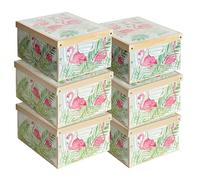 Lot de 6 Boîtes de Rangement Flamants Roses 39×50×24 cm - Carton Rigide, Made in Italy, Décoratives et Solides - Faciles à Monter, Design Italien Élégant