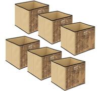 Lot de 6 Boîtes de rangement imprimé tropical en bambou et tissu Blackflora - Marron et noir