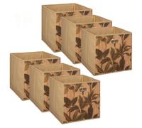 Lot de 6 Boîtes de rangement imprimé tropical en bambou et tissu - Marron