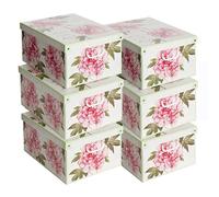 Lot de 6 Boîtes de Rangement Pivoines 39×50×24 cm - Carton Épais, Made in Italy, Élégantes et Décoratives - Design Italien, Faciles à Monter, Poignées