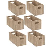 Lot de 6 Boîtes de rangement rectangulaire en MDF - L. 31 x H. 15 cm - Beige effet bois