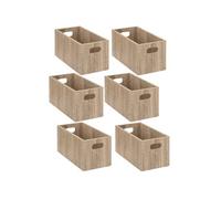 Toilinux - Lot de 6 Boîtes de rangement rectangulaire en MDF - L. 31 x H. 15 cm - Beige effet bois