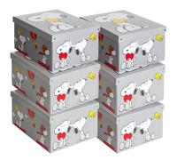 Lot de 6 Boîtes de Rangement Snoopy 39×50×24 cm - Carton Durable, Peanuts Officiel, Made in Italy - Faciles à Monter, Design Italien, Poignées Incluses