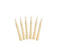 Lot de 6 bougies à torsion, crème avec paillettes torsadées, non parfumées.