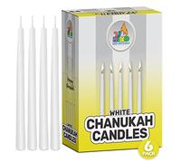 Lot de 6 bougies blanches Hanukah - Taille standard qui s'adapte à la plupart des menorahs - Cire de qualité supérieure - En vrac pour les 8 nuits de Hanoukka Ner Mitzvah