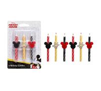 Lot de 6 bougies d'anniversaire Mickey Mouse de Disney - Décoration de | Avec Mickey Mouse, sous licence officielle, lot varié, multicolore, cire de qualité alimentaire, non parfumée