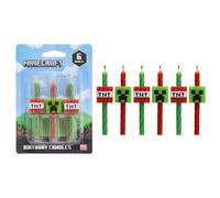 Lot de 6 bougies d'anniversaire Minecraft pour décorations de gâteaux, bougies rayées rouges et vertes, décorations de gâteau pour fête Minecraft