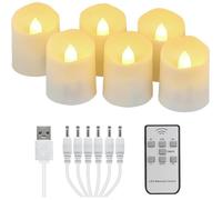 Lot de 6 Bougies LED Rechargeables USB avec Minuterie, Télécommande, Flamme Vacillante, électriques Chauffe Plat, Blanc Chaud,
