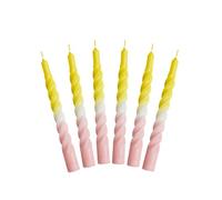 Lot de 6 bougies torsadées, jaune et rose, avec une ceinture blanche torsadée, multicolore, non parfumée.