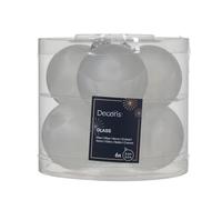 Lot de 6 boules de Noël, blanches, avec vernis glacé, Ø 6 cm, en verre