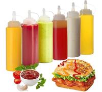 Lot de 6 bouteilles à sauce pressables, distributeurs à presser en plastique - Parfaites pour les condiments de cuisine, les boute