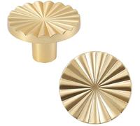 Lot de 6 boutons de meuble dorés brossés, poignée ronde 37 mm, zinc, pour tiroir placard armoire cuisine