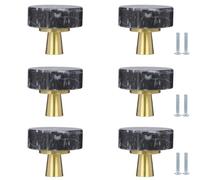 Lot de 6 Boutons de Meuble Ronds en marbre de 30 mm avec Base en Laiton, pour Commode, tiroir, Armoire de Cuisine, Cave à vin et décoration intérieure (Coloris Noir et Gris).