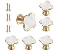 Lot de 6 boutons de porte créatifs en alliage de zinc en forme de trèfle à quatre feuilles pour meubles de cuisine, armoire, salle de bain, poignée de porte à trou unique avec vis (blanc)