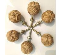 Lot de 6 boutons de porte en corde de jute pour tiroirs, armoires, armoires et placards, décoration nautique, 35 mm
