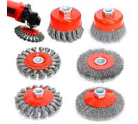 Lot de 6 Brosse Métallique pour Perceuse Nettoyage, Brosse Metallique Meuleuse pour M14 Disqueuse, 75mm et 100mm Brosses à Récurer pour Nettoyage de Soudure Slag Décapage Rouille, Polir, Meuler