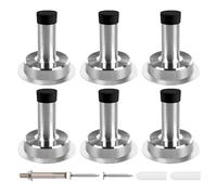 Lot de 6 butées de porte chromées de 5 cm pour plinthes, butées de porte autocollantes en acier inoxydable avec amortissement sonore en caoutchouc noir