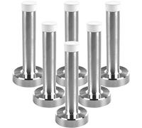 Lot de 6 butées de porte chromées très résistantes pour plinthes, butées de porte murales en acier inoxydable, butées de porte intérieures autocollantes avec caoutchouc blanc