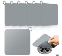 Lot de 6 cache-siphons silicone anti-odeurs - gris, 12x12 cm - universel salle de bain, cuisine, buanderie
