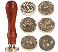 Lot de 6 cachets de cire en forme de nœud celtique - Grande taille : 3,5 cm chacun - Noyer, Vegvisir, Odin, marteau de Thor, nœud de loup, nœud de bouclier