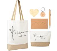 Lot de 6 cadeaux de sage-femme avec sac de sage-femme, porte-clés, stylo à bille, disque en bois et enveloppe, sac en toile avec cœur pour femme et femme