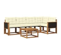 Lot de 6 canapés de jardin en bois d'acacia et textilène massif, crème naturelle, avec coussins résistants aux intempéries, 6 pièces à lattes