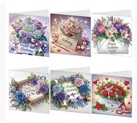 Lot de 6 cartes d'anniversaire Diamond Painting Fleurs de Noël, peinture diamant 5D, carte d'anniversaire, kit de bricolage, peinture diamant, cartes postales pour familles, couples et amis, cadeau (A