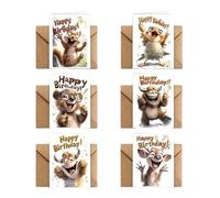 Lot de 6 cartes d'anniversaire sur le thème des animaux, 15 x 10 cm, lot de 6 cartes de vœux avec enveloppes, cartes de vœux d'anniversaire mignons, cartes de vœux de célébration, pour maman et papa