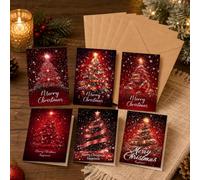 Lot de 6 cartes de vœux sapin de Noël avec enveloppe, 10,2 x 15,2 cm | Illustration d'arbre festif distincte, surfaces intérieures vierges pliables, ensemble multi-design, convient pour les amis