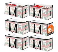 Lot de 6 cartons de déménagement de 95 litres - Grands sacs de rangement transparents avec couvercles - Cartons robustes avec fermetures éclair et poignées renforcées - Sac de voyage pliable ou sac de