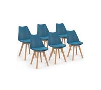 Lot de 6 chaise de bureau H. 79.5 cm non empilable non pliable en bois interieur bleu
