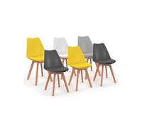 IDMarket – Lot de 6 chaises Sara Mix Color scandinaves – gris clair, blanc, gris foncé x2, jaune x2