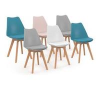 IDMARKET Lot de 6 chaises de salle à manger SARA scandinaves pastel rose, blanc, gris clair x2, bleu x2