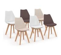 IDMarket Chaises de salle à manger SARA scandinaves - taupe, beige et blanc - Lot de 6