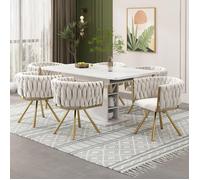 Lot de 6 chaise de salle à manger pivotante avec quatre pieds de support en métal, Pour salle à manger, salon, Velours, Beige et or