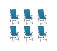 Chaises de jardin réglables 6 pcs. avec coussins en bois massif d'acacia