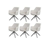 Lot De 6 Chaises De Salle À Manger Hwc-L80, Chaise De Cuisine Rembourrée Chaise Avec Accoudoirs, Pivotante, Métal Tissu/Textile Crème-Beige Multicolore