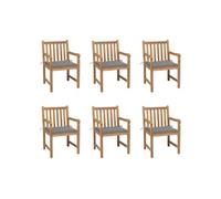 vidaXL Chaises de jardin 6 pcs. avec coussins gris teck massif