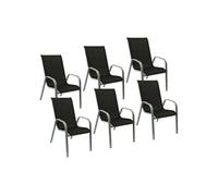 Happy Garden Chaises MARBELLA en textilène noir et aluminium gris – Lot de 6