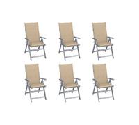 Chaises de jardin réglables 6 pcs. avec coussins en bois massif d'acacia
