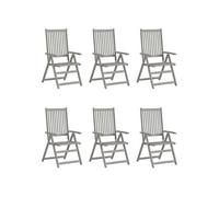 Chaises de jardin réglables 6 pcs. avec coussins en bois massif d'acacia
