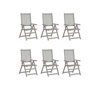 Chaises de jardin réglables 6 pcs. avec coussins en bois massif d'acacia