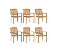 vidaXL Chaises de jardin empilables 6 pièces Bois massif teck Marron G