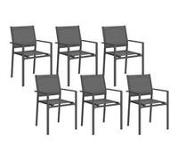 IDMarket – Lot de 6 chaises de jardin OLBIA – Métal et textilène – Empilables – Gris anthracite